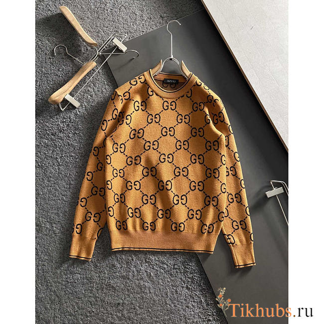 Gucci GG Wool Jacquard Sweater Camel And Black - 1