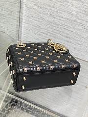 Dior Small Lady Bag Black Gold-Finish Butterfly Studs 20cm - 6