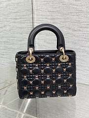 Dior Small Lady Bag Black Gold-Finish Butterfly Studs 20cm - 2