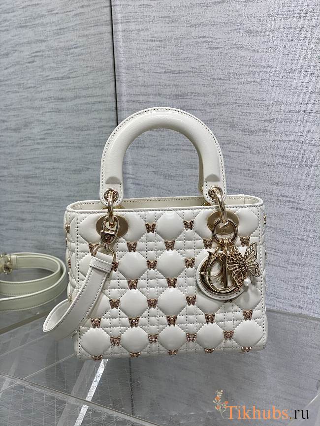 Dior Small Lady Bag White Gold-Finish Butterfly Studs 20cm - 1