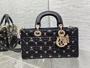 Dior Medium Lady D-joy Bag Black Gold-Finish Butterfly Studs 26cm - 3