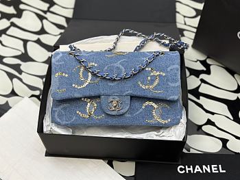 Chanel Flap Bag Denim Blue Sequins Silver 25.5cm