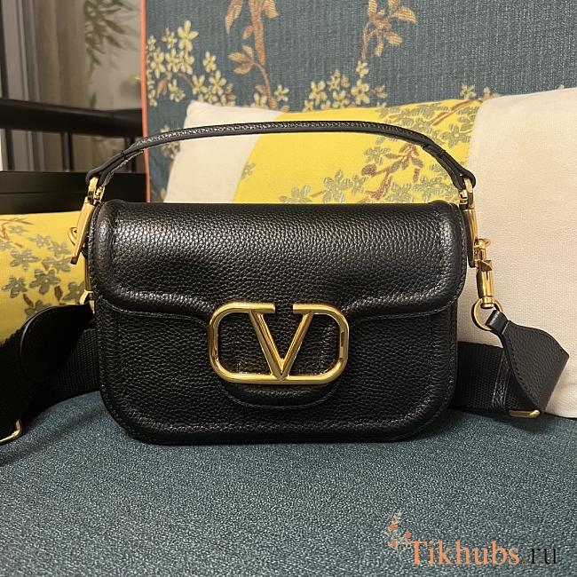 Valentino Garavani Alltime Grainy Calfskin Shoulder Bag Black 23.5 x 18 x 8 cm - 1