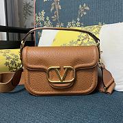 Valentino Garavani Alltime Grainy Calfskin Shoulder Bag Almond 23.5 x 18 x 8 cm - 1