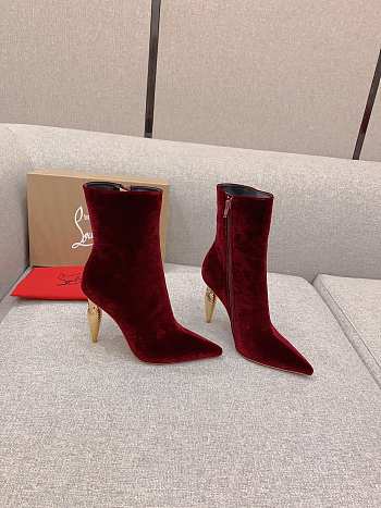 Christian Louboutin Burgundy Velvet Ankle Boots 10cm