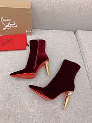 Christian Louboutin Burgundy Velvet Ankle Boots 10cm - 4