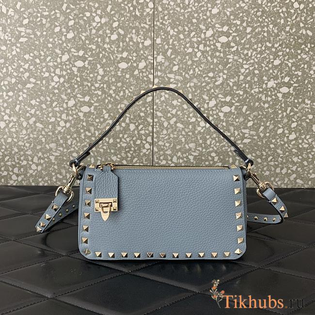 Valentino Garavani Grained Leather Blue Rockstud Bag 19x13x7cm - 1