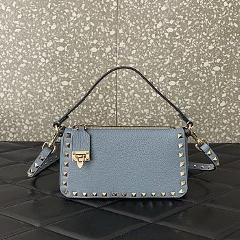 Valentino Garavani Grained Leather Blue Rockstud Bag 19x13x7cm