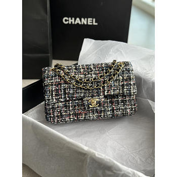 Chanel Flap Tweed CC Shoulder Bag Black And Multi 25cm