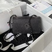 Chanel Small Flap Classic Handbag Velvet Crystal Pearl Black 20cm - 5