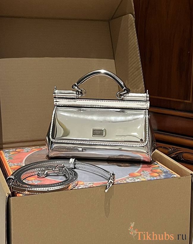 Dolce & Gabbana Small Sicily Laminated Top Handle Bag Silver 19x13x6cm - 1