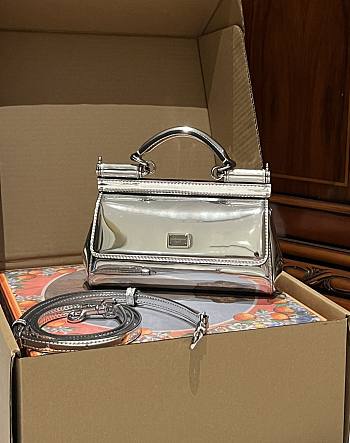 Dolce & Gabbana Small Sicily Laminated Top Handle Bag Silver 19x13x6cm