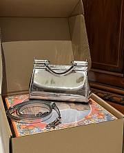 Dolce & Gabbana Small Sicily Laminated Top Handle Bag Silver 19x13x6cm - 4