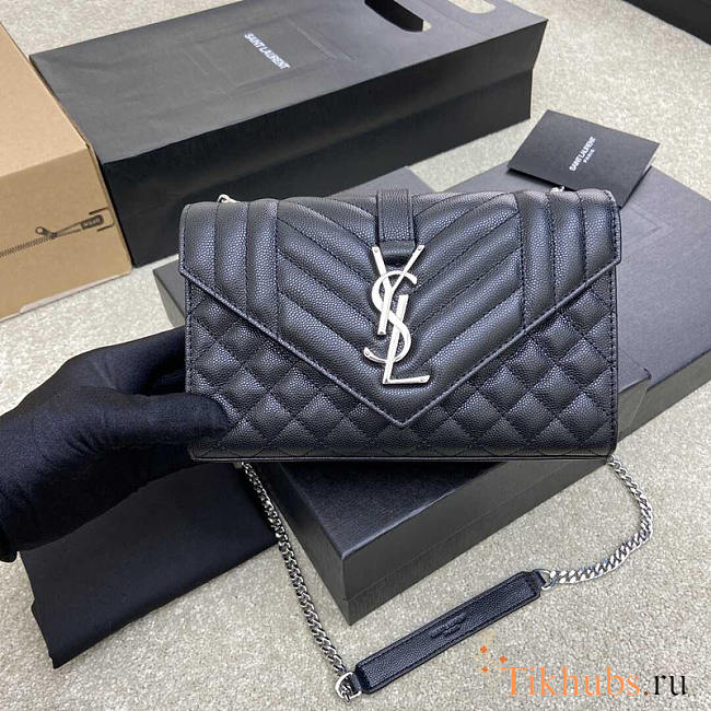 YSL Small Envelope Bag Black Silver 21 × 13 × 6 cm - 1