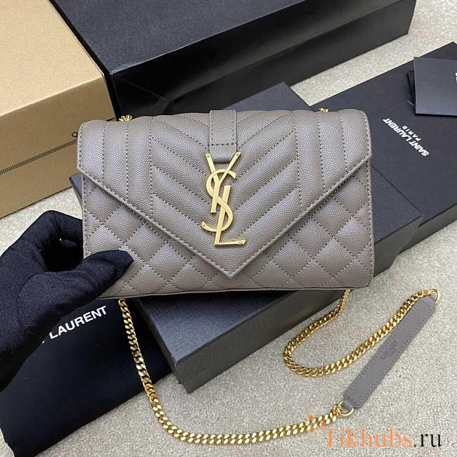 YSL Small Envelope Bag Grey Gold 21 × 13 × 6 cm - 1