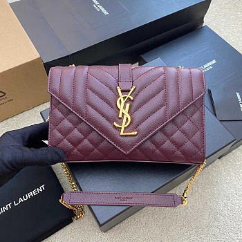 YSL Small Envelope Bag Red Wine Gold 21 × 13 × 6 cm