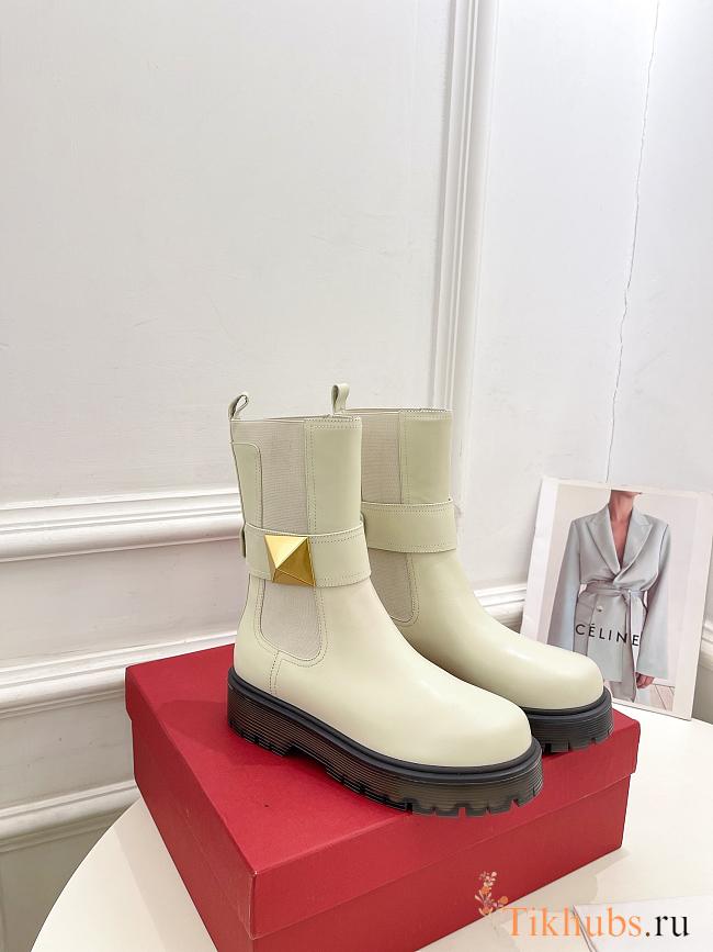 Valentino Garavani White One Stud Beatle Leather Boots - 1