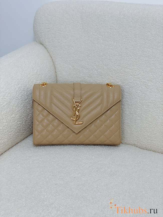 YSL Envelope Calfskin Beige Gold 24x17.5x6cm - 1