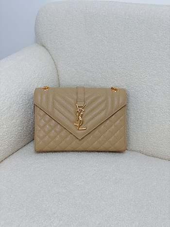 YSL Envelope Calfskin Beige Gold 24x17.5x6cm