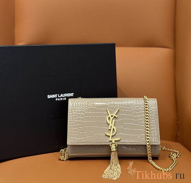 YSL Kate Crocodile Beige Gold 20x13.5x5.5cm - 1