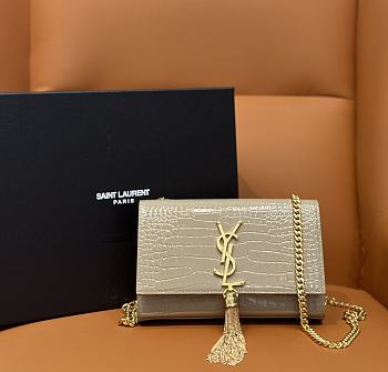 YSL Kate Crocodile Beige Gold 20x13.5x5.5cm