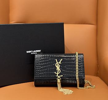 YSL Kate Crocodile Black Gold 20x13.5x5.5cm