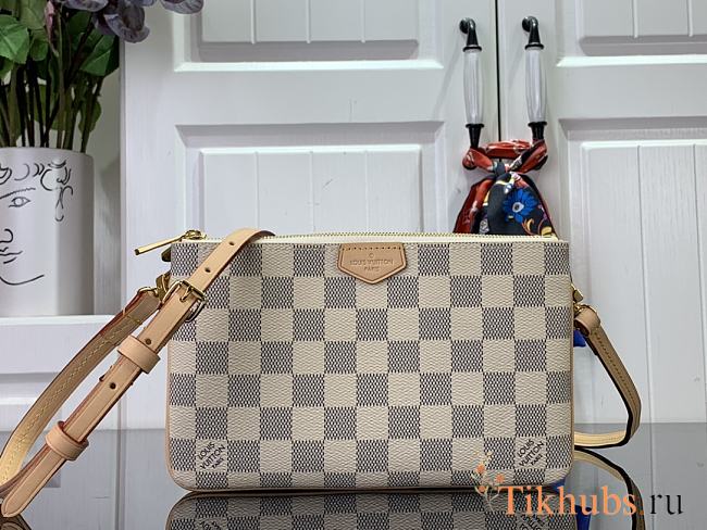 Louis Vuitton LV Double Zip Pochette Damier White 20 x 12.5 x 3 cm - 1