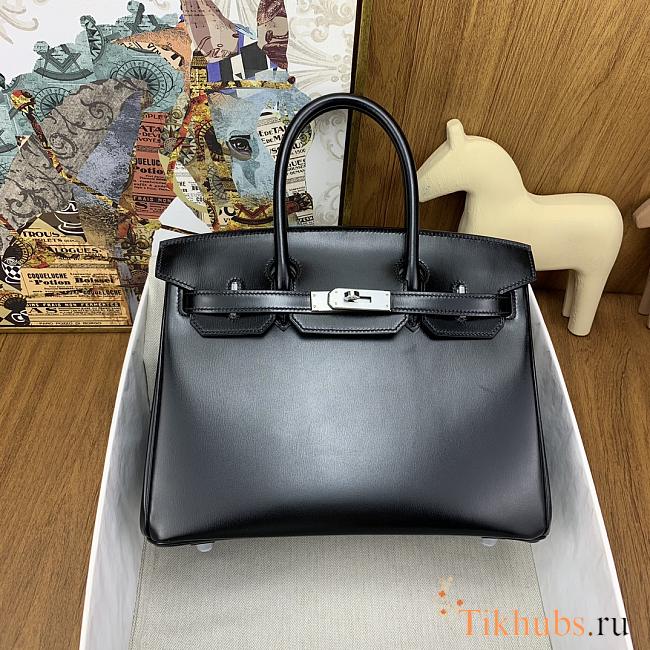 Hermes Birkin Black Box Silver Hardware 30cm - 1