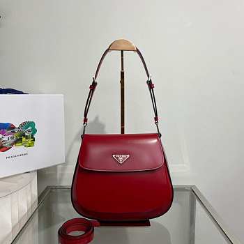 Prada Cleo Brushed Leather Shoulder Bag Red 24x19x6cm