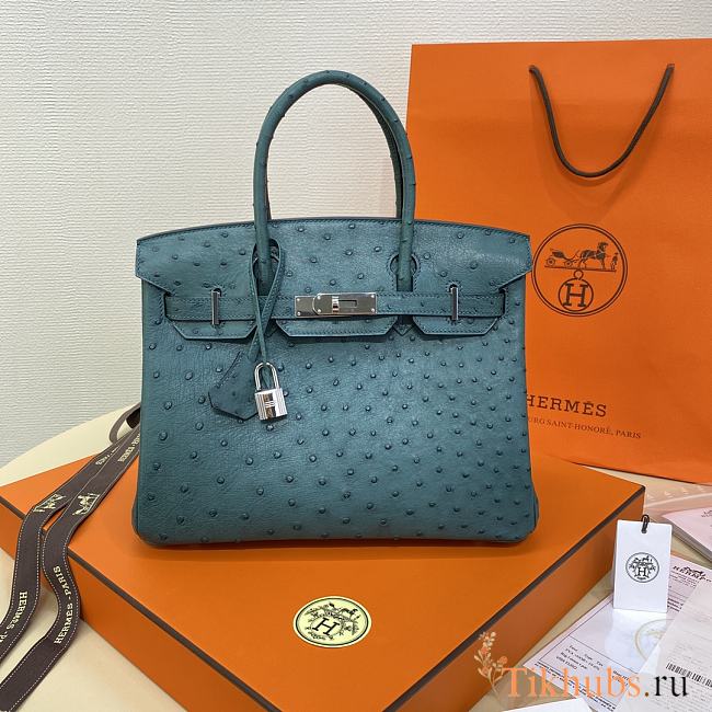 Hermes Birkin Green Ostrich Silver Hardware 30cm - 1