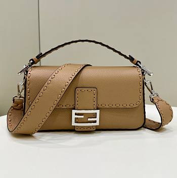 Fendi Baguette Camellia Selleria Bag Beige 27x15x6cm