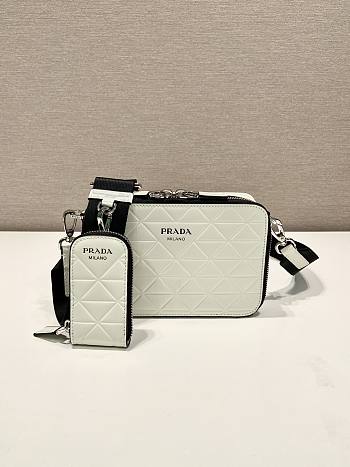 Prada Brique Brushed Leather Bag With Triangle Motif White 19x12x5cm