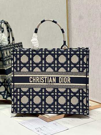 Dior Large Book Tote Beige and Blue Macrocannage 42 x 35 x 18.5 cm