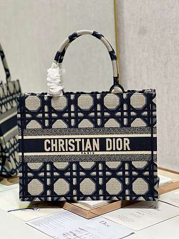 Dior Medium Book Tote Beige and Blue Macrocannage 36cm