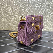 Valentino Small Garavani Roman Stud Rhinestone Shoulder Bag Purple 19x13x6cm - 4