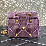 Valentino Small Garavani Roman Stud Rhinestone Shoulder Bag Purple 19x13x6cm - 2