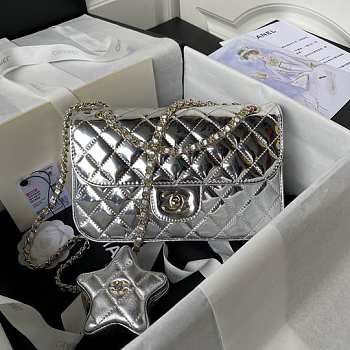 Chanel Flap Bag & Star Coin Purse Mirror Silver 24x15.5x7.5cm