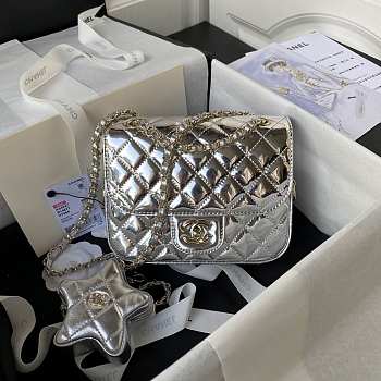 Chanel Mini Flap Bag & Star Coin Purse Mirror Silver 20x15x6.5cm