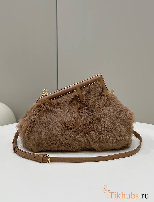 Fendi Small First Brown Shearling Bag 26x9.5x18cm - 1