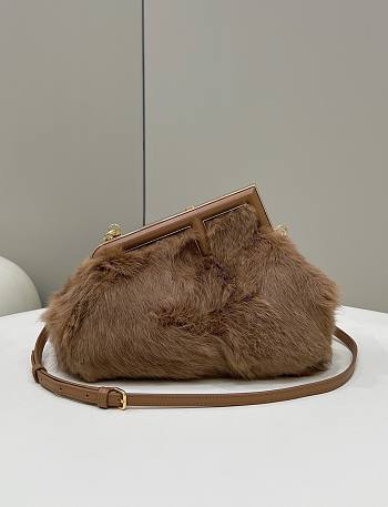 Fendi Small First Brown Shearling Bag 26x9.5x18cm