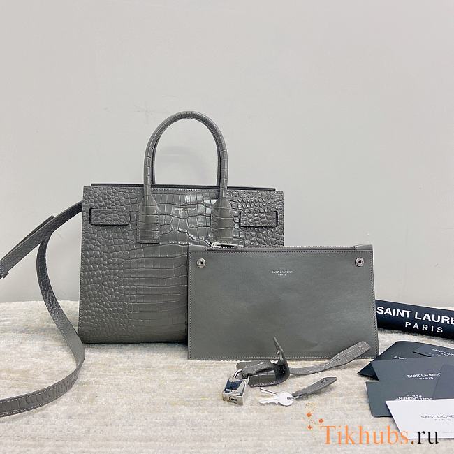 YSL Sac De Jour Grey Crocodile Bag 26x20.5x12.5cm - 1