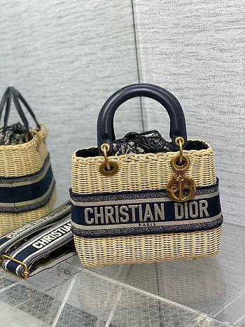 Dior Lady Bag Natural Wicker and Blue 24 x 20 x 11 cm