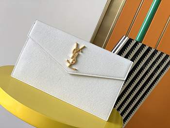 YSL Uptown Medium Leather Clutch White 27x16x2cm