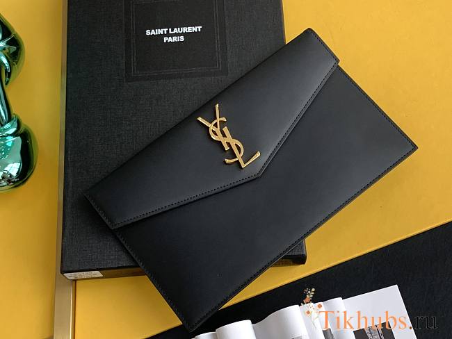 YSL Uptown Medium Leather Clutch Black 27x16x2cm - 1