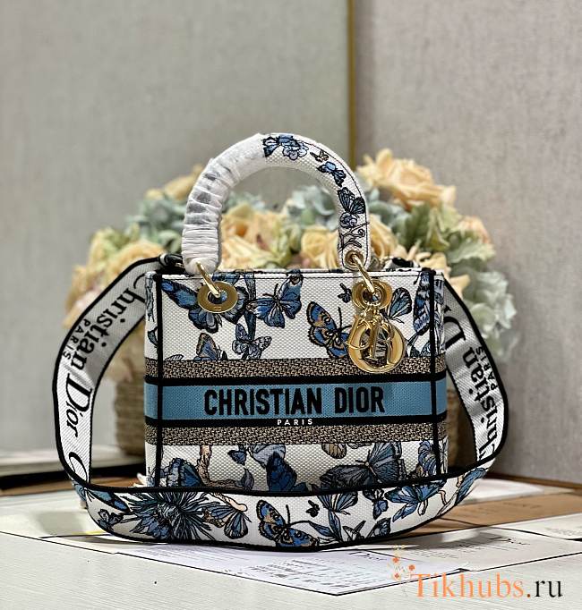 Dior Medium Lady D-lite Bag White Blue 24 x 20 x 11 cm - 1