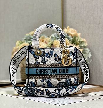 Dior Medium Lady D-lite Bag White Blue 24 x 20 x 11 cm