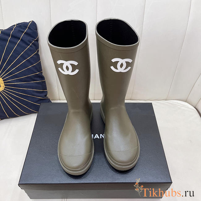 Chanel Rubber Rain Boots Dark Beige - 1