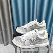 Chanel CC 23C Silver Grey Crystals CC Logo Suede Sneakers - 4