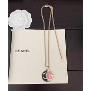 Chanel Pendant Necklace Metal Gold Black And Pink - 3