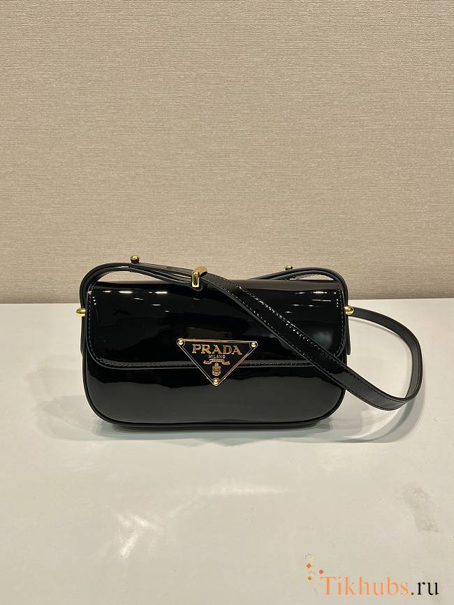 Prada Patent Leather Shoulder Bag Black 20x10x4cm - 1